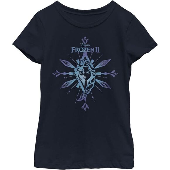 Disney Frozen 2 Elsa Element Tee for Girls, Navy Blue Crew Shirt, Size Large - Picture 1 of 3